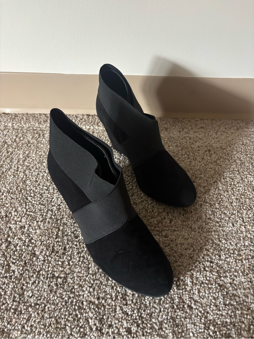 BCBGeneration Black Suede Elastic Strap Ankle Boots